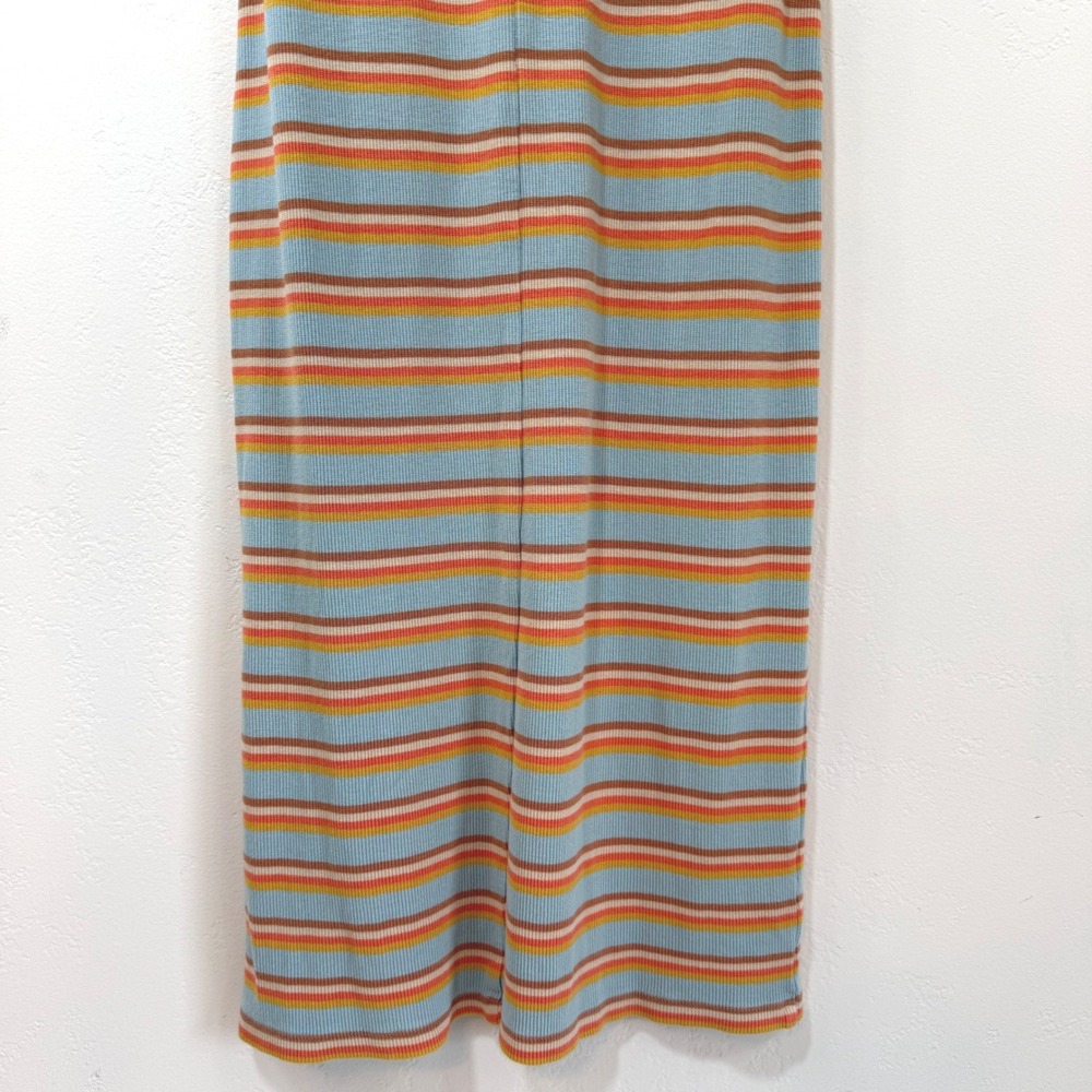 Roxy Ribbed Midi Dress M Blue Orange Striped Lettuce Edge‎ Retro Coastal Preppy - Picture 9 of 14